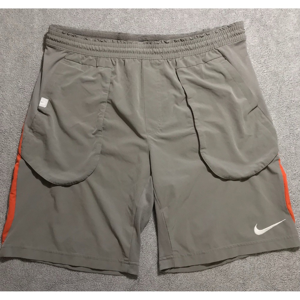 Vintage Nike Athletic Shorts Mens Medium Gray Dri Fit External Pockets Orange